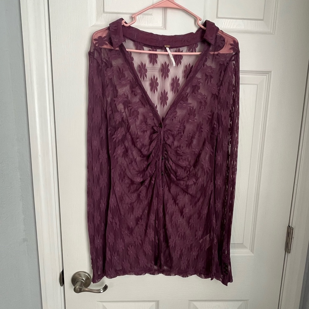 Free people sheer blouse with flowers